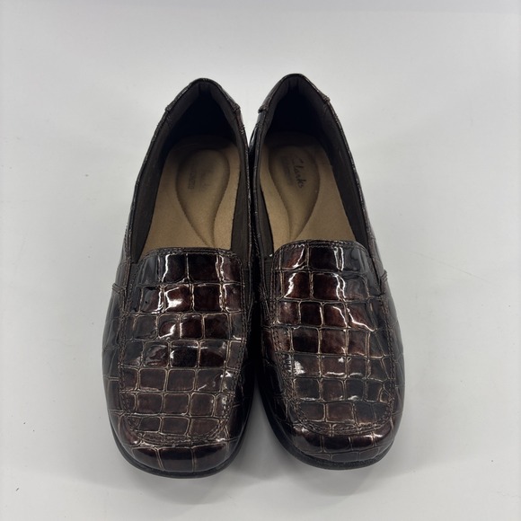 Clarks Gael Angora Brown Croc Embossed Leather Comfort Loafers 7M Shoes - Picture 2 of 9